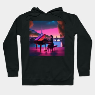 A Female Pianist Playing The Piano Near The River Seine In Paris Hoodie